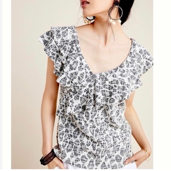 Anthro Dolan Savannah Leopard print ruffle top Size XS - Picture 2 of 8